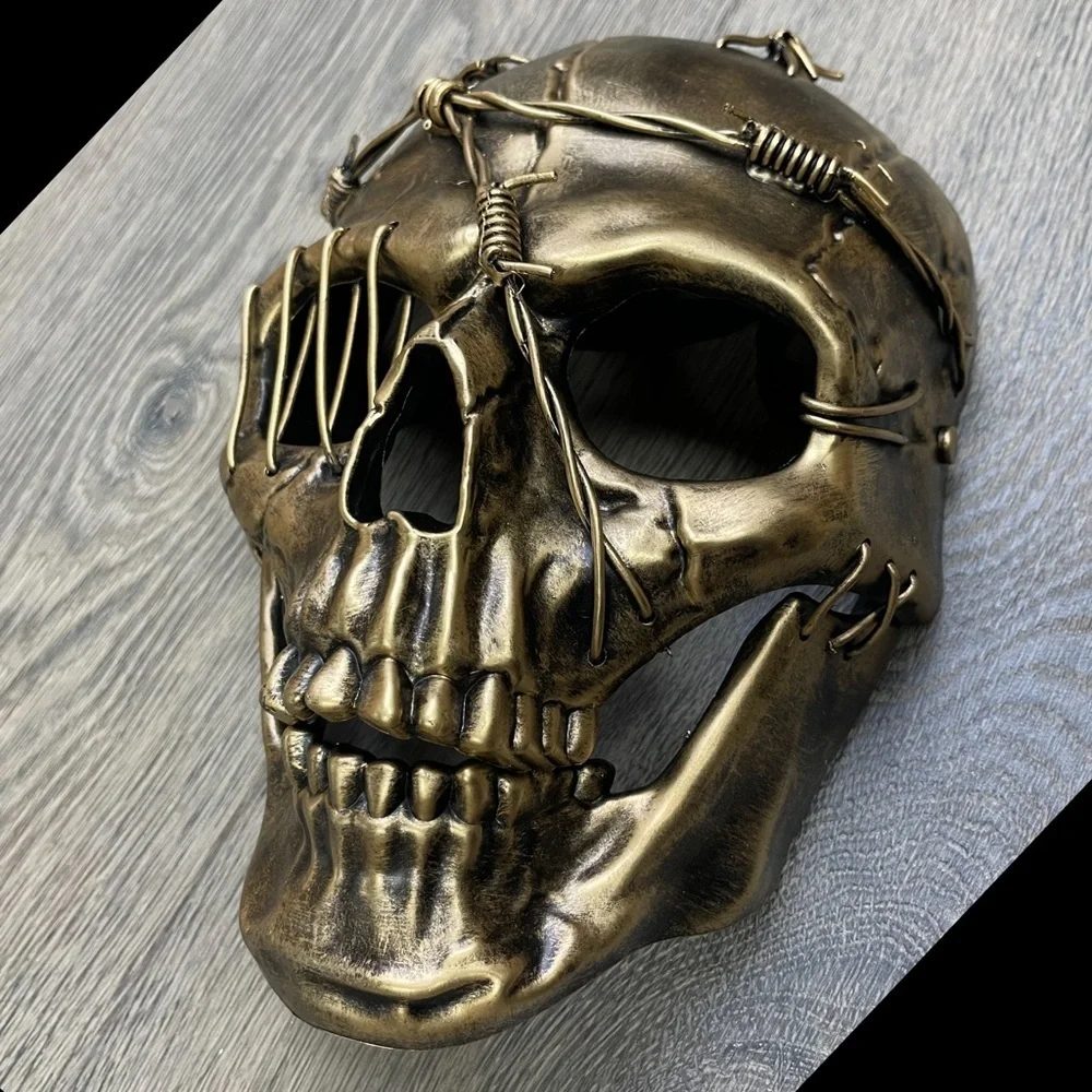Skeleton mask with barbed wire and 